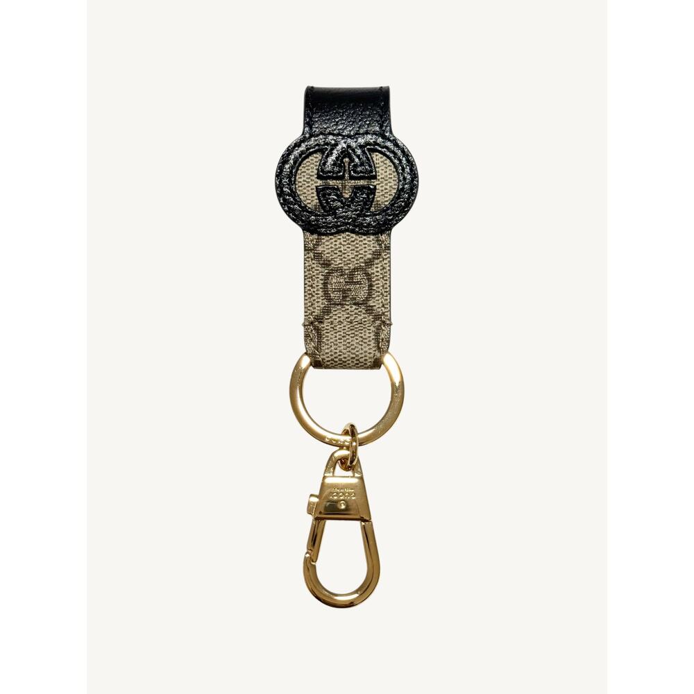 Gucci Interlocking G Keychain Ring Bag Charm GG Supreme Black Leather 701432 NIB - Picture 2 of 14